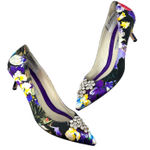 Brian Atwood Jael Kitten Heel Pumps Satin Floral Embellished Size 39‎ US 8 Purple Photo 0