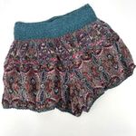 AQUA hi rise bohemian print elastic waist boho Gypsy shorts teal small Photo 1