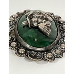 Vintage Mexico Sterling Silver Brooch Pin Jade sleeping Figures Oval Green Photo 10