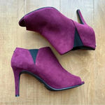 Unisa Faux Suede Un Saffyre Peep Toe Heeled Booties, Red Wine/Berry, Size 8M Photo 2