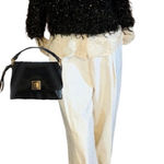 VINTAGE 1990'S GANTOS BLACK & GOLD EYELASH FRINGE CROPPED 3/4 SLEEVE SWEATER (S) Photo 0