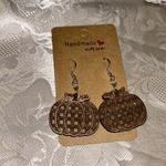 Handmade NWT Fall Pumpkin Wooden Layered Textured Engraved Earring Photo 2