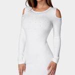 Bebe studded shoulder cut-out ivory sweater dress women Size XS Photo 3