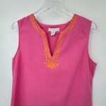 Lucy & Laurel  linen blouse large embroidered sleeveless tank top pink orange Photo 1