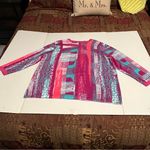 Bob Mackie  Womens SZ 1X Pink Blue Long‎ Sleeve Cardigan Sweater Full Art To Wear Photo 11