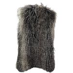 via spiga Faux Feather Fox Fur Open Vest Fully Lined Blk/Tan Sz L Photo 2