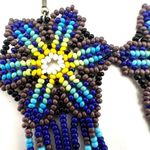 Blue yellow purple long beaded statement earrings Photo 8
