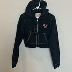 True Religion Women’s Shruken Zip Up Hoodie Big T, Black, Medium Photo 3