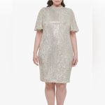 Eliza J  Silver Sequin Sheath Flutter Sleeve Mock Neck cocktail Mini dress 8 NWT Photo 15