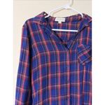 Cloth & Stone  Blue Plaid Flannel Casual Button Up Camp Shirt Womens XS Photo 2