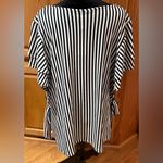 Bobeau  Vertical Stripe Flutter Sleeve Side Tie Top Black and Ivory‎ Size 3X Photo 3