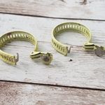 Vintage Clip On Earrings 1" Light Green Hoops with Cut Out Detail Photo 4