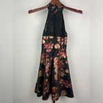 Francesca’s Black Red Metallic Floral Halter Fit &‎ Flare Dress Size XS Photo 9