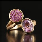 FINE STERLING SILVER 925 GOLD OVERTONE AMETHYST & PINK SAPPHIRE BYPASS RING (7) Photo 1
