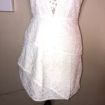 BCBGMAXAZRIA Hanah Off White Lace Dress Asymmetrical Tiered Skirt Bridal Size 4 Photo 4