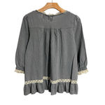 Comme Toi Anthropology Peasant Blouse Womens L Blue Linen Lace Trim 3/4 Sleeve Size L Photo 7