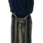 Ny Collection Black & Metallic Gold Layered Blouson Belted Wide Leg Jumpsuit M Photo 0