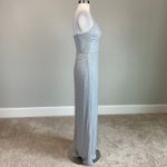 AQUA Metallic Chiffon Long A-Line Evening Gown Silver Size 14 Formal Dress Photo 2