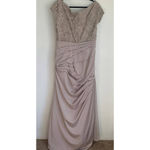 La Femme 26806 Short Sleeve Embroidered Bodice Ruched Mermaid Gown in Champagne Photo 5