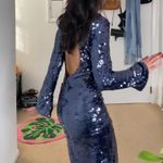 Navy blue sequin maxi dress with long sleeves & high neck. self portrait, size 0 Photo 5