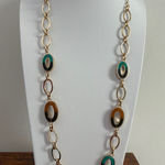 Gold and Multicolored Oval Link Necklace NWOT Photo 0