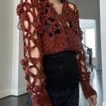 Nicole Floral Crochet Cropped Sweater Cardigan Red Photo 7