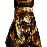 Gary Graham Dress Womens 8 Gold Black Silk Layered Raw Hems Edges Midi Art Photo 0