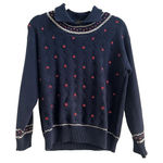 Eddie Bauer Vintage 90s Y2K Blue Red Christmas Sweater Knit Textured Flowers Collar Photo 0