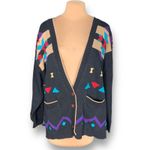 Vintage 90s Black Southwestern Knit Cardigan Sweater Geometric Vneck Plus Size Size XXL Photo 1