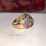 Pre-Owned 925 Gold Tone Ring Green Magenta Dark Blue Stones Elegant Fancy Chic Photo 4