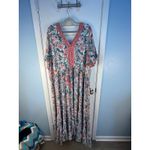 Aveology Maxi Dress Size 30/32W Pink Floral Crochet Lace Crinkle Fabric Boho Photo 4