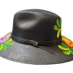 HAT MEXICAN Artisanal Hand Painted Fedora Floral Sombrero Panama Bohemian Black Photo 3