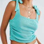 Free People Aqua Boulevard Bow Tie Strap Ruched Tank Top Size Small EUC Photo 0