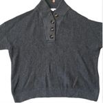 Lunya Good in Bed Waffle Sweater Cotton Silk Henley Onyx Front Button Heavy Knit Gray Size M Photo 2