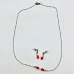 Handmade Orange Bead Faux Pearl Necklace Earrings Set Silver Gold Photo 7