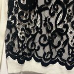 Ann Taylor Pullover sweater Size large Cream Black Lace Front Long Sleeve Sz S. Photo 2