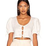 Free People  Kitty Tee Ivory Cropped Puff Sleeve Bow Front Cottagecore Top Size S Photo 0