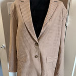 WAYF  Double Breasted Brown White Pinstripe Blazer Business Work Career Neutral M Photo 0