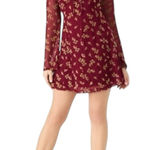 Betsey Johnson  Long Bell Sheer Sleeve Babydoll Mini Dress Burgundy Floral XS Photo 0