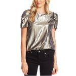 CeCe Silver Shimmer Pouf Jewel Neck Top, NWT, Size XXS Photo 7