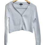 Kendall + Kylie Cropped Sweater Light Blue Size Small V-Neck Ribbed Long Sleeve Photo 0