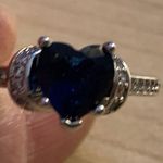 Two Heart Shaped Clear and Blue Stones Silver Tone Bands Size 7 3/4 Photo 8