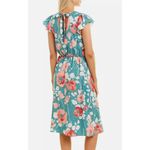 Adrianna Papell Dress Women Size 14 Blue Green Floral Flutter Sleeve V Neck Midi Photo 2