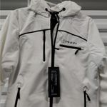 PinFin Womens Hooded Windbreaker Jacket Sz Medium White Outdoor Hiking Rain Coat Photo 4