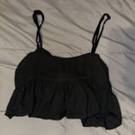 Olivaceous Black Ruffled Tie-Front Spaghetti Strap Crop Top Photo 1