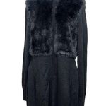 Tahari Wool Faux Fur Full Snap Long Black Mixed Media Sweater Shacket Size Small Photo 0