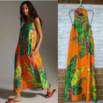 Farm Rio ANTHROPOLOGIE Tropical Leaves Print Halter Maxi Dress XXS Orange Photo 1