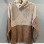 American Eagle Knit Mock Neck Sweater (Cream/Brown, Medium) Photo 3