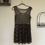 Free People  Black Sheer Beaded Sleeveless Tunic Top Mini Dress Size Small Photo 1
