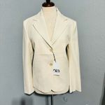 ZARA  Bloggers Favorite Oyster White Lapel Collar Buttoned Cotton Blazer Sz M Photo 8